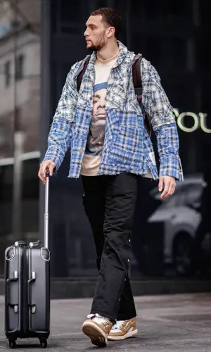 Zach LaVine wearing Greg Lauren shirt