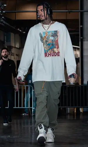 Jordan Clarkson wearing Rhude t-shirt