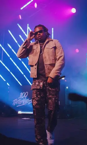 Gunna wearing Gallery Sinatra Couture pants