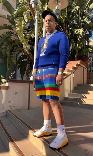 Lil Gotit wearing Ralph Lauren shorts