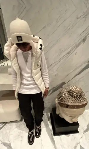 Yung Fazo wearing Moncler jacket