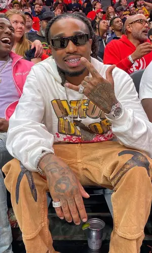 Quavo wearing Awful Lot of Cough Syrup hoody