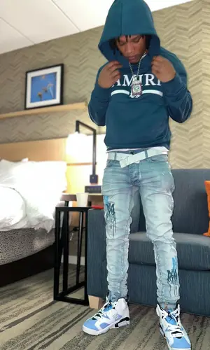 B Lovee wearing Amiri hoody