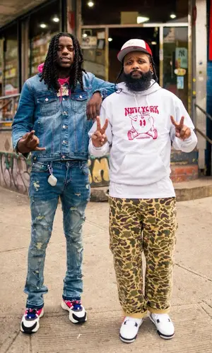 OMB Peezy wearing Ricco Gioventu jacket