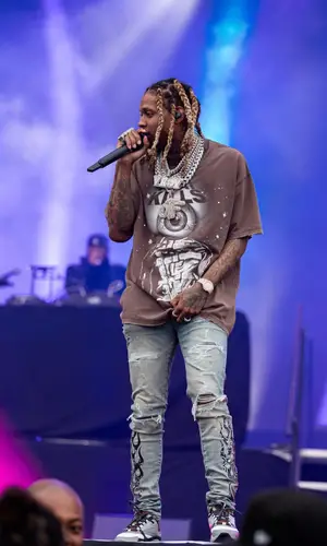 Lil Durk wearing Gallery Dept. t-shirt