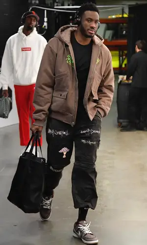 Thanasis Antetokounmpo’s Outfit in Brain Dead Jacket & Nike Socks (2022)