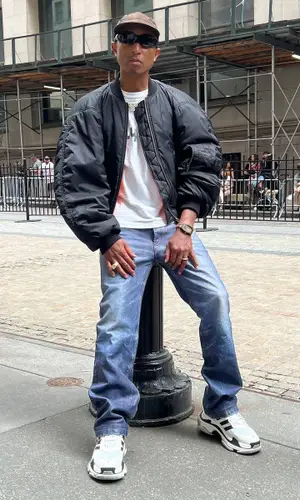 Pharrell Williams’ Outfit in Adidas Sneakers & Balenciaga Eyewear (2022)