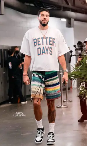 Jayson Tatum wearing Neu Studio shorts