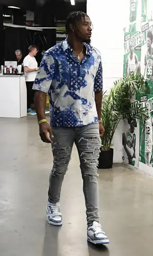 Marcus Smart wearing Louis Vuitton shirt