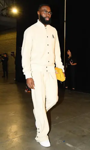 Jaylen Brown’s Outfit in Rudiments by Waraire Jacket & Goyard Bag (2022)