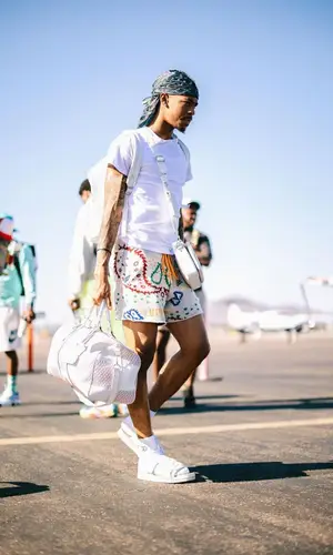 Ja Morant wearing Rhude shorts