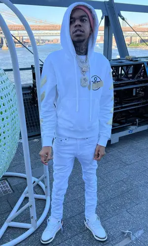 Lil Poppa wearing Off-White hoody