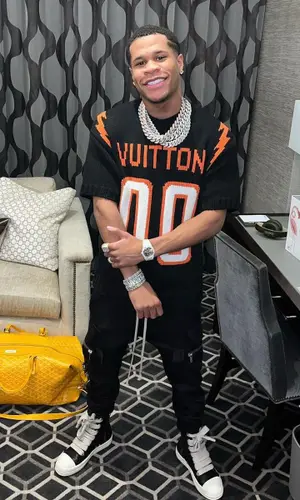 Devin Haney wearing Goyard bag