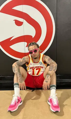 Lil Pump wearing Atlanta Hawks jersey