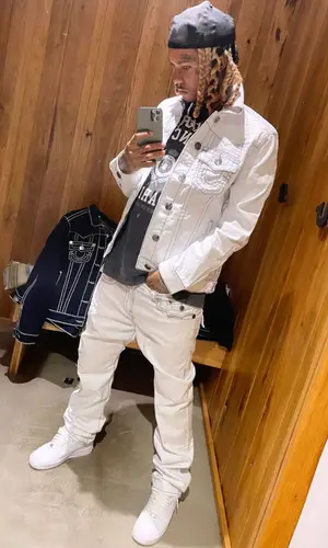 Lil Gnar wearing True Religion jacket