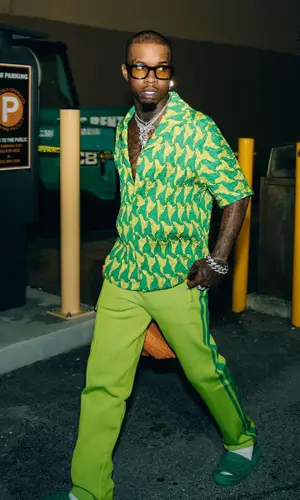 Tory Lanez wearing Bottega Veneta pants