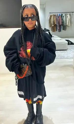 North West wearing Off-White hoody
