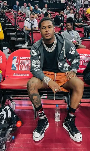 Devin Haney wearing Saint Michael sock