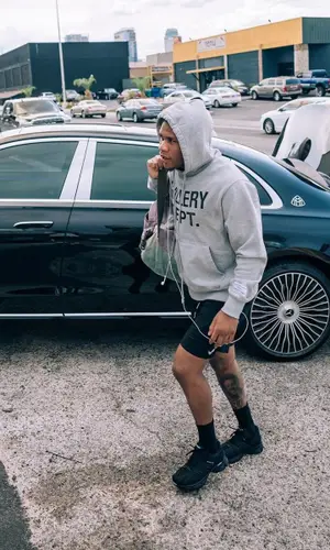 Devin Haney wearing Gallery Dept. hoody