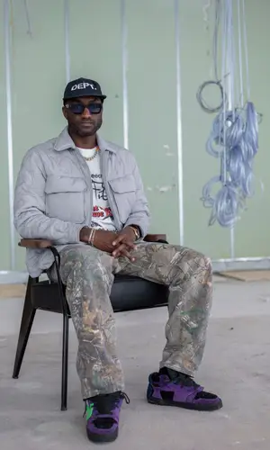 Virgil Abloh wearing Gallery Dept. hat