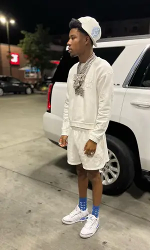 Nardo Wick wearing Chrome Hearts shorts