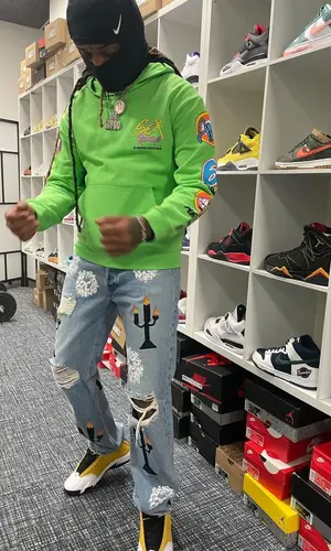 Lil Dude wearing Virgil Abloh jeans