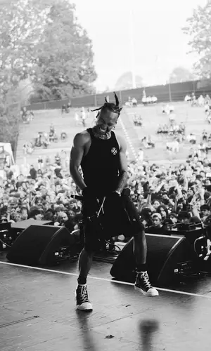 Boslen wearing Rick Owens shorts
