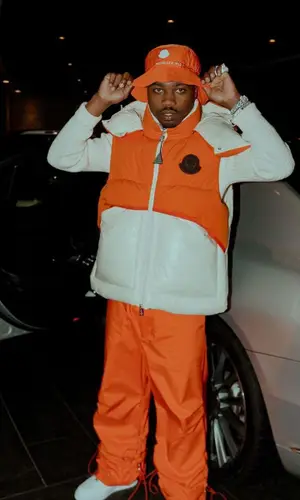 Roddy Ricch wearing Moncler sweater