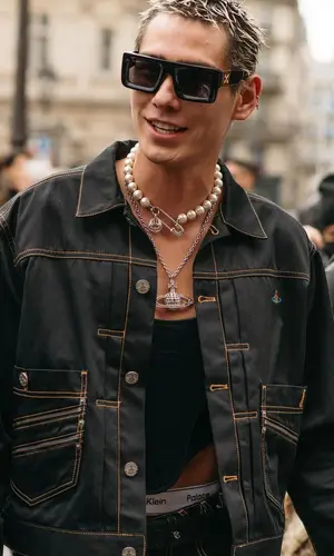 Evan Mock wearing Vivienne Westwood jacket
