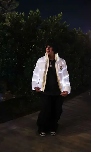 Zzz. wearing Moncler jacket