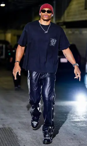 Russell Westbrook’s Outfit in Cease±Desist Pants, Goyard Bag & Honor The Gift Hat (2022)