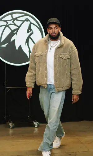 Karl Anthony Towns wearing Balenciaga jeans