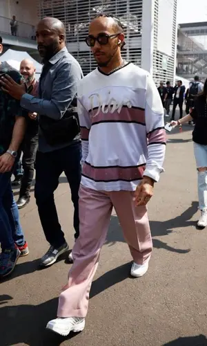 Lewis Hamilton wearing Dior t-shirt