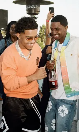 Justin Dior Combs wearing Amiri shorts