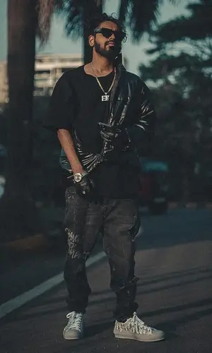 Emiway Bantai wearing Louis Vuitton t-shirt