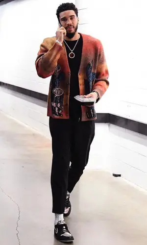 Jayson Tatum wearing Dolce & Gabbana trousers