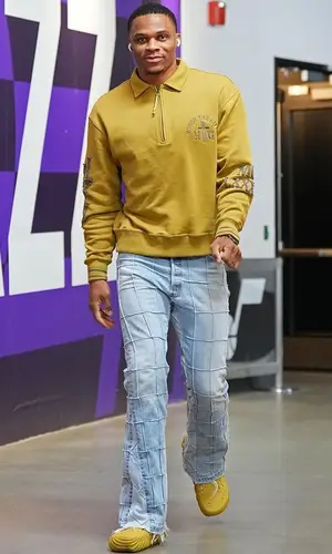 Russell Westbrook’s Outfit in Honor The Gift Sweatshirt, Gallery Dept. Jeans & Crocs Sandals (2022)