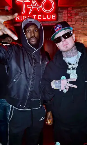 Meek Mill wearing Amiri hoody