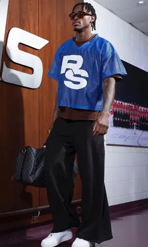 Jarred Vanderbilt wearing Vetements pants