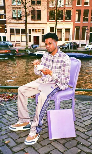 Pierre Bourne wearing Needles pants