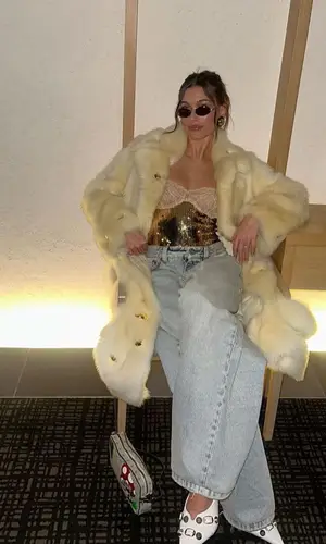 Hailey Bieber wearing Bottega Veneta jacket