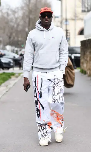 Virgil Abloh wearing Champion hoody