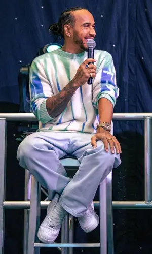 Lewis Hamilton wearing The Elder Statesman sweater
