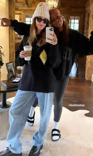 Hailey Bieber wearing Ader Error sweater