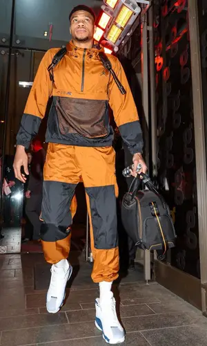 Giannis Antetokounmpo wearing Jordan jacket