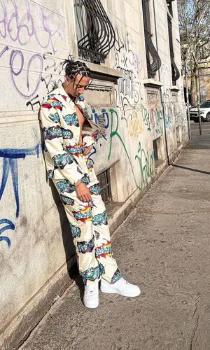Ghali wearing Louis Vuitton pants