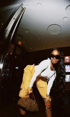 Dess Dior wearing Entire Studios pants