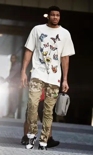 Giannis Antetokounmpo wearing G - Star pants