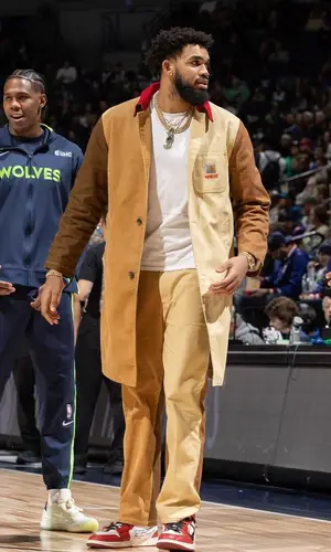 Karl Anthony Towns’ Outfit in Carhartt Jacket, Nike Sneakers & Marni (2023)