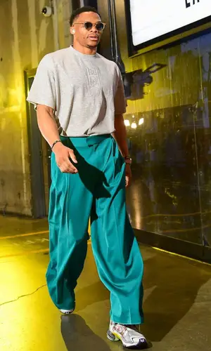Russell Westbrook’s Outfit in Honor The Gift T-Shirt, Bottega Veneta Pants & Balenciaga Sneakers (2023)